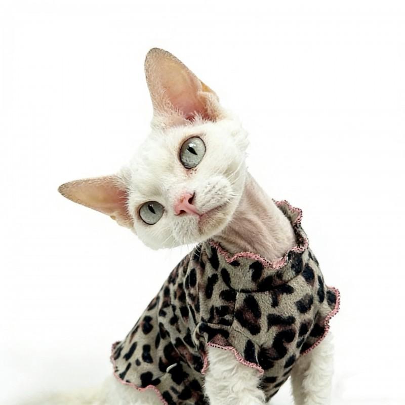 Let Ærmeløs Leopardmønstret Kattekjole Devon Rex Kort Håret Kat Åndbar Kæledyrstøj