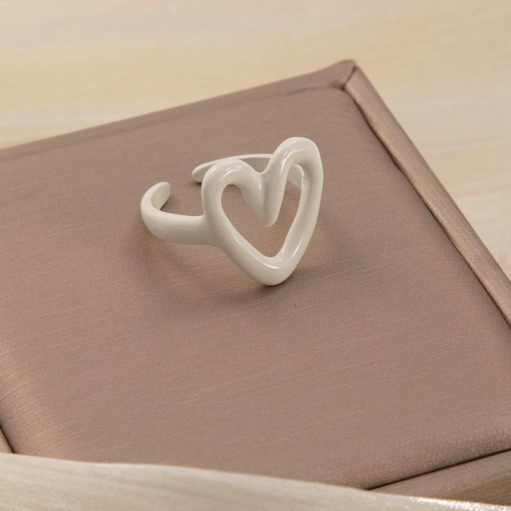 White Red Enamel Heart Sweet Ring Trendy Geometric Dripping Oil for Women Girls Funny Y2K Opening Rings Jewelry Gift Wholesale