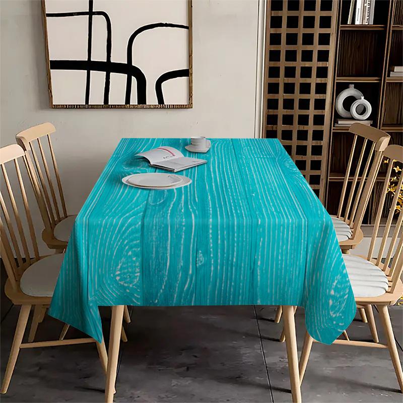 Blue-green tone wood-grain tablecloth  Creative wood-grain pattern tablecloth