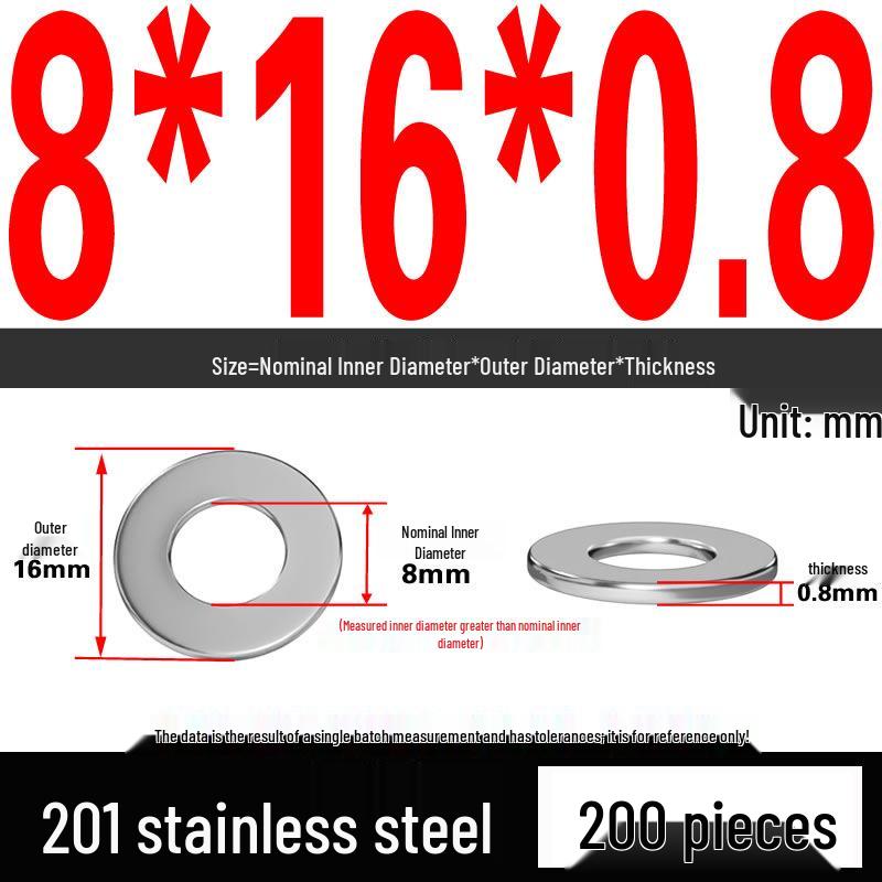 201 Stainless Steel Flat Washer Shim, GB97, Sizes M3 to M30