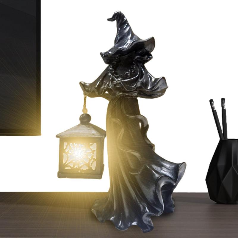 Halloween Outdoor LED Light The Ghost Looking For Light Hell Messenger Witch With Lantern Lamp Resin Ghost Sculpture Decoration
