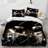 3D Schlagzeug Musikinstrumente Bettdecke Bettwäsche-Set, Bettbezug Bett-Set Steppdeckenbezug Kissenbezug, King Queen Size Bettwäsche-Set Geschenk
