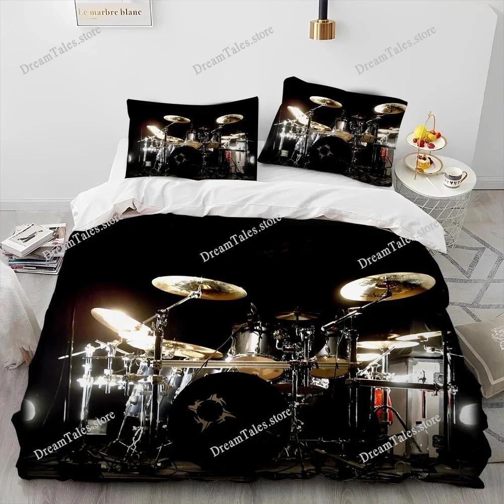 3D Schlagzeug Musikinstrumente Bettdecke Bettwäsche-Set, Bettbezug Bett-Set Steppdeckenbezug Kissenbezug, King Queen Size Bettwäsche-Set Geschenk