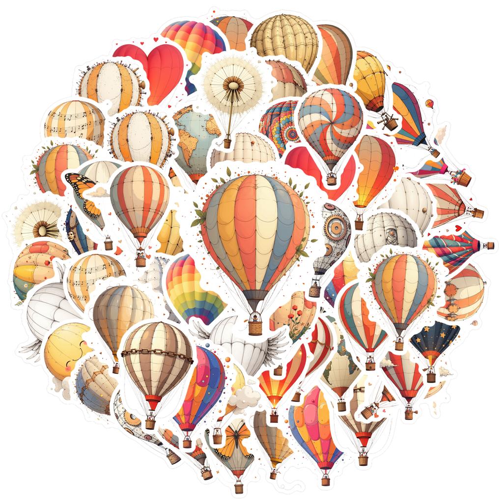 35pcs-100pcs Whimsical Hot Air Balloon Stickers Retro Sky Students Stickers DIY Stickers For Laptop Luggage Scrapbook