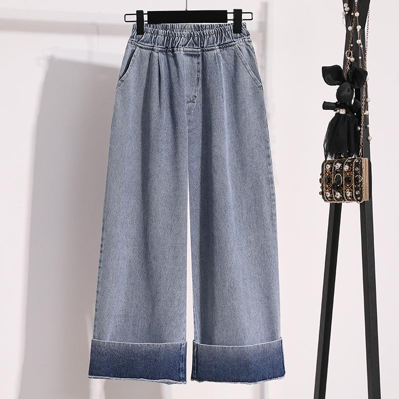 

Plus Size Jeans for Women Autumn Arrival Large Size Loose Wide Leg Blue Denim Pants Women High Waist Women s Trousers XS синий