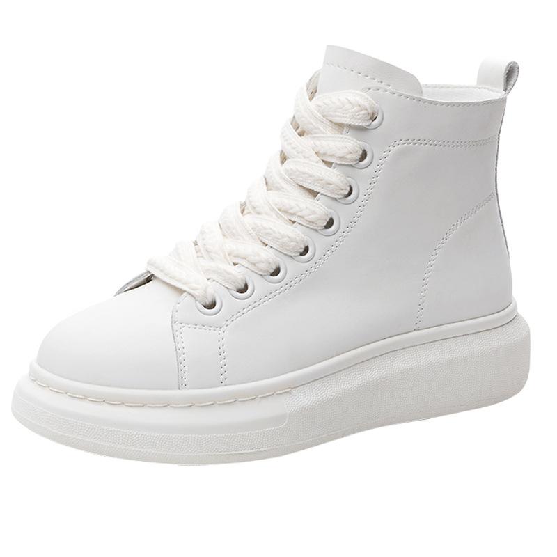 High-top women's shoes autumn new student platform casual high and thin leather medium tube sports shoes