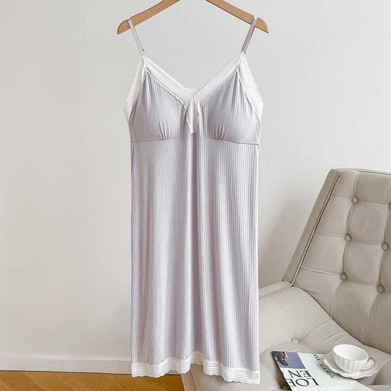 Женская кружевная ночная рубашка с чашечками - Сексуальное, свободное, съемное летнее платье-камисоль One Size