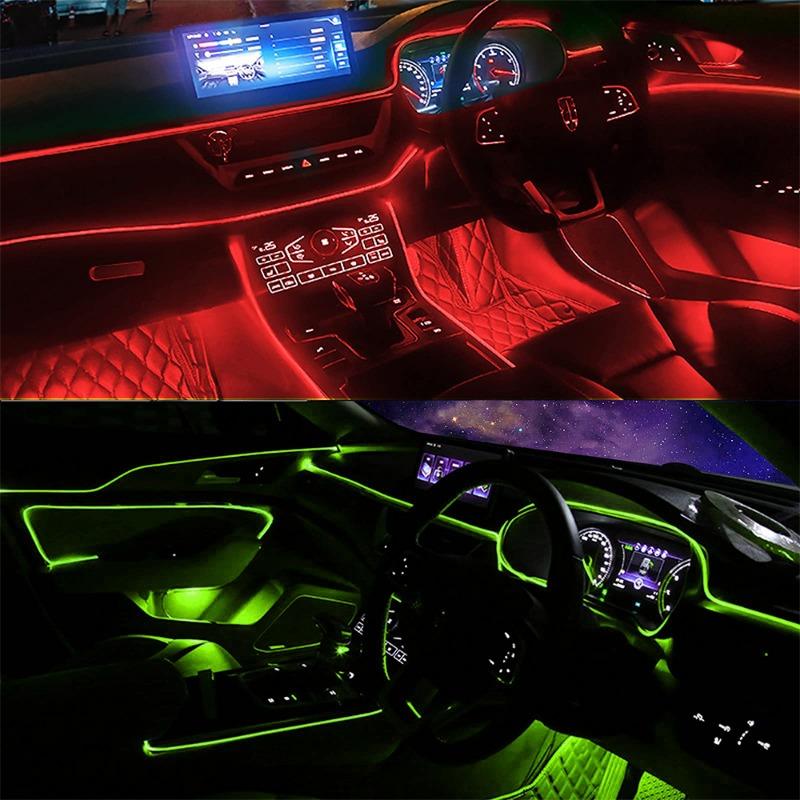 Car Interior Atmosphere Lamp Strip Shearable Neon EL Cold Light Wire Light AA Battery Controller Ambient Decorative Light Lamp