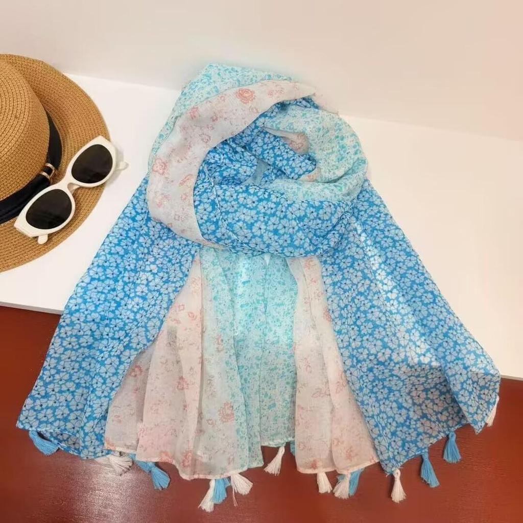 Women's Versatile Bali Gauze Cashew Print Tassel Scarf Shawl for Sun Protection
