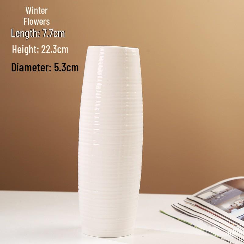 Retro White Ceramic Flower Vase – Creative Ornament for Living Room or Dining Table, Perfect for Hydroponic and Fresh Flowers with a High-End Feel.