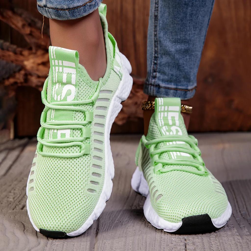 Shoes of Woman Ultra Breathable Trendy Knitted Mesh Lace Up Shoes Comfort Aesthetics Outings Walking Women's Casual Sneaker