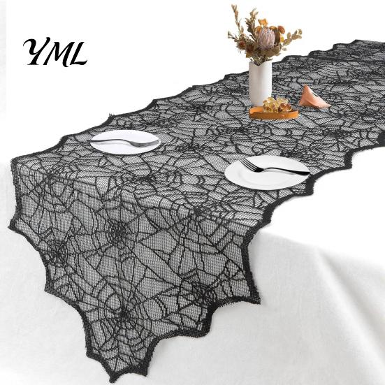 Decorative Table Accessories Spider Web Runner, Black Lace Gothic Tablecloth Cobweb Runner for Halloween Dining Decoration
