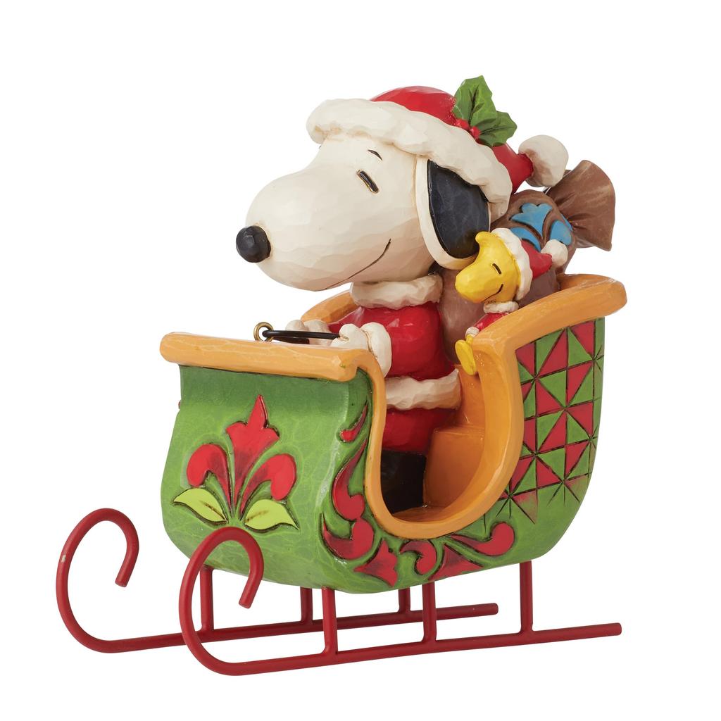 JIM SHORE Snoopy Woodstock In Sleigh 6015038 & <Christmas>