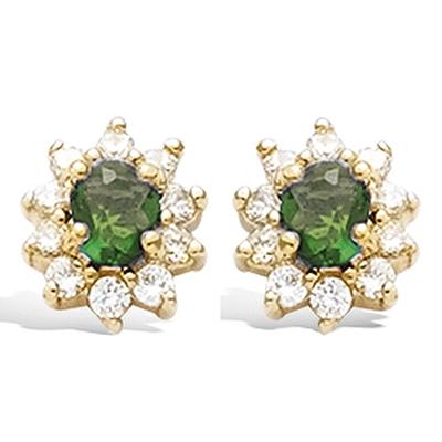 [R4168] - Gold Plated Earrings 'Victorina' Emerald Green White Gold - 10x8 Mm