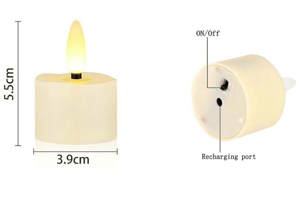 set of 6/12 Remote Controlled w/Timer Led Tea Light USB Rechargeable Tealight Warm White 3D Wick flickering Candle Lamp f/Party