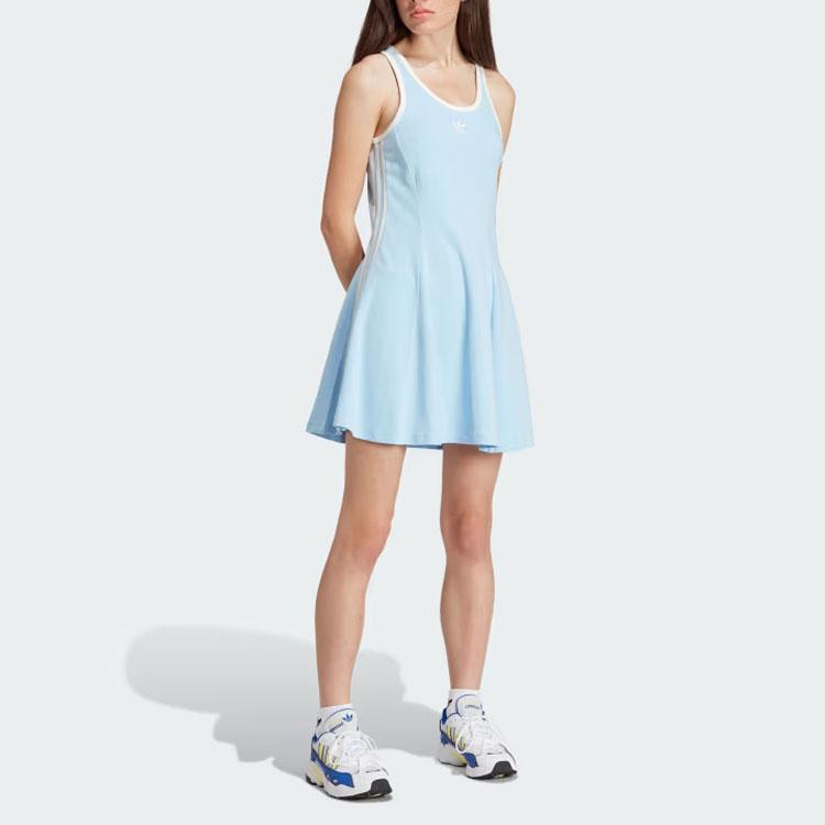 Adidas Originals Color Block Logo Letter Round Neck Comfortable Sleeveless Dress Women dresses Sky-Blue IT9873