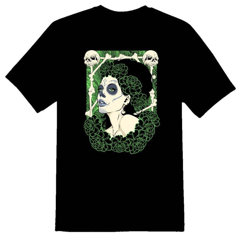 Mexicana girl and skulls black  tee 140