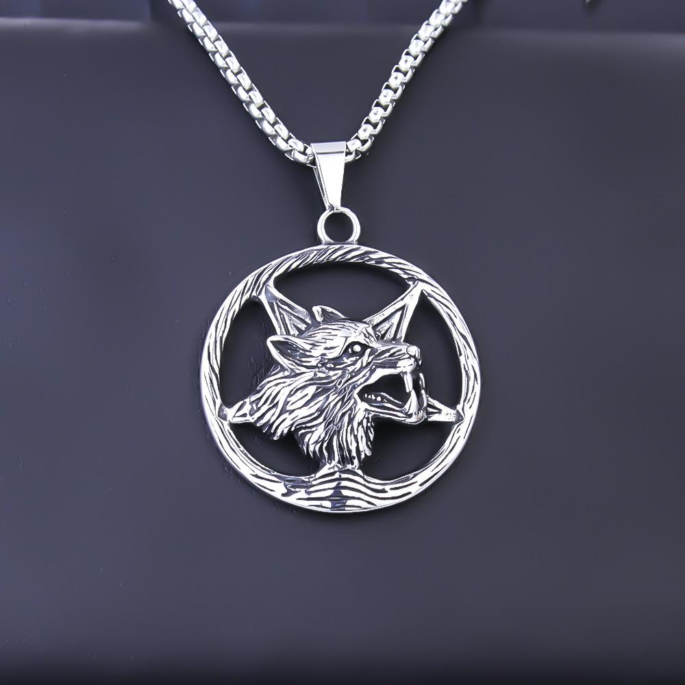 Pentagram Viking Wolf Head Men's Pendant Retro Titanium Steel Men's Necklace