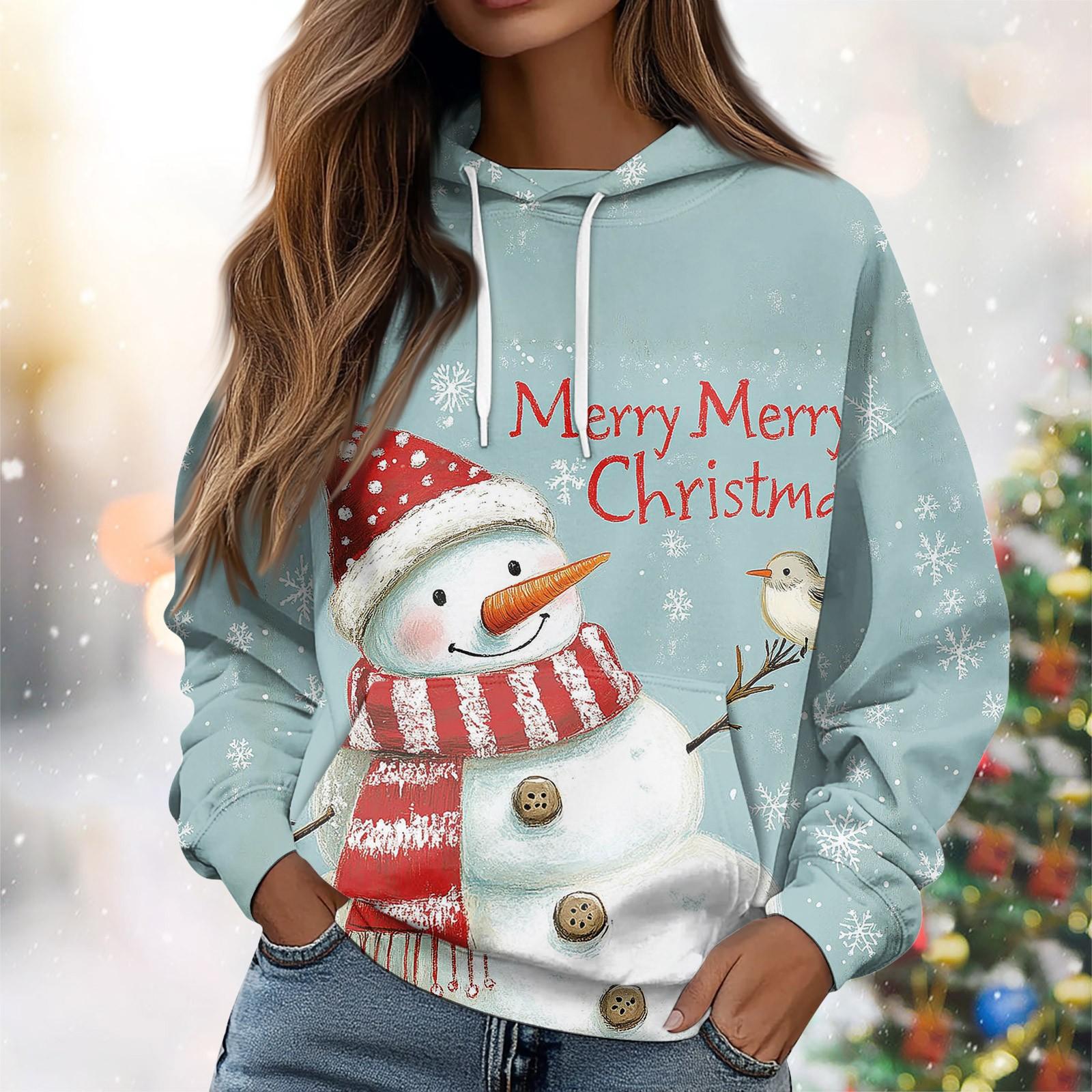 

Женская повседневная свободная толстовка с капюшоном и длинным рукавом с рождественским принтом на завязках S красный