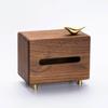 Walnut Tissue Box Cover Bird Ornament Gilded Highlight
