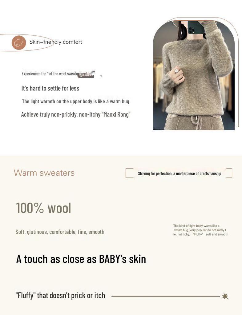 Women's Cashmere Sweater: Round Neck, Solid Color, Long Sleeve, Thickened Knit, Versatile Slim Fit, Autumn/Winter Pullover.