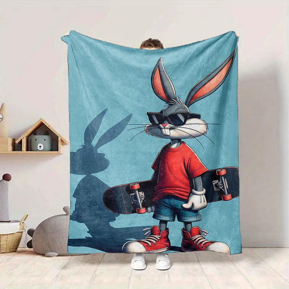 1pc Bugs Bunny Flannel Throw Blanket Lightweight Soft Warm All Season Blanket for Sofa, Bed, Travel,L1028017