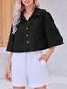 Womens Cropped Denim Shirt Jacket Half Sleeve Button Down Jean Jacket