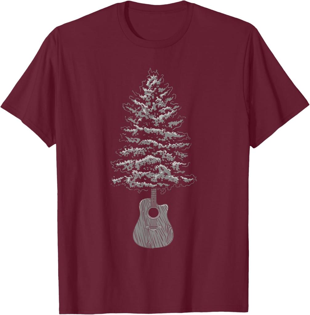 Acoustic Guitar Tree Music Lover Graphic Tee Men's Casual Cotton T-Shirt Outdoor Trip