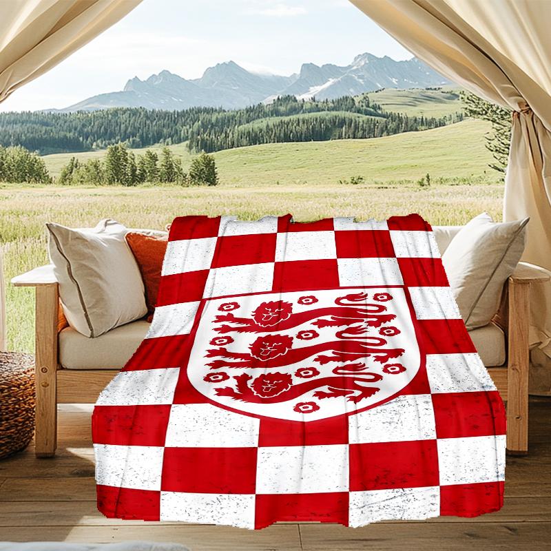 1PC England Football Crest Printed Soft Flannel Blanket Throw for Adult Bedroom Living Room Sofa Camping Travel Fan gifts Christmas Gifts