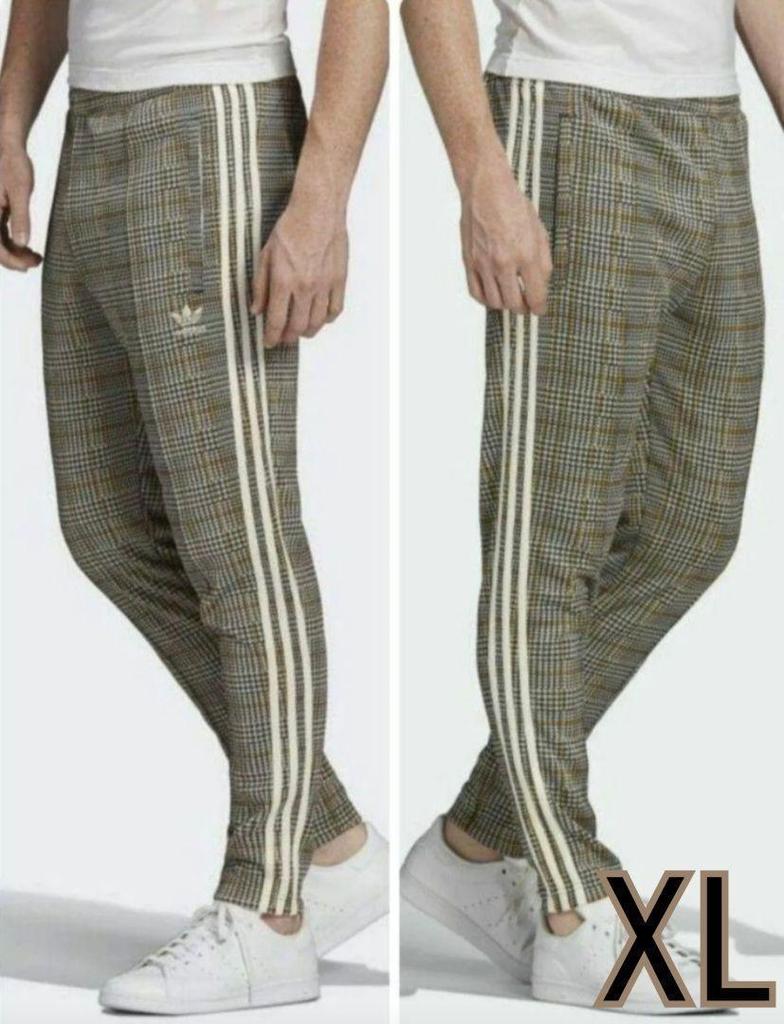 [USED] Overseas Limited Edition Super Adidas Beckenbauer Track Pants Houndstooth Beige Brown XL