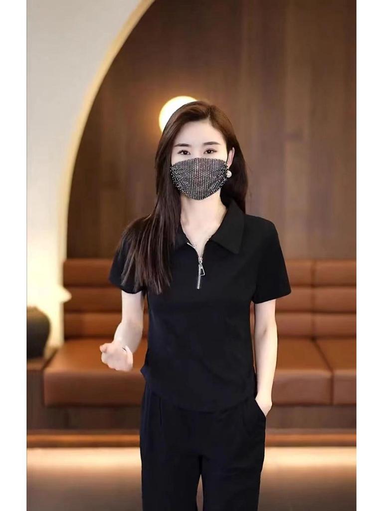 2025 Summer European Trendy Two-Piece: Ice Silk Loose Fit Short Sleeve Set for Women