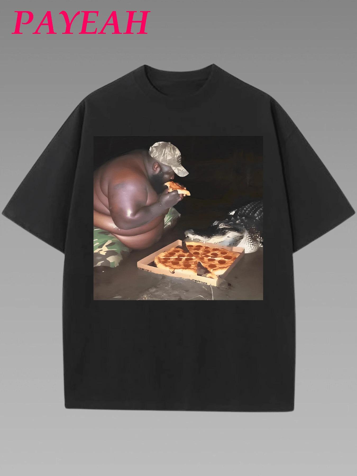 

Payeah Unisex Eating Pizza With Alligator Funny Meme Shirt Unisex T Shirt XXXL