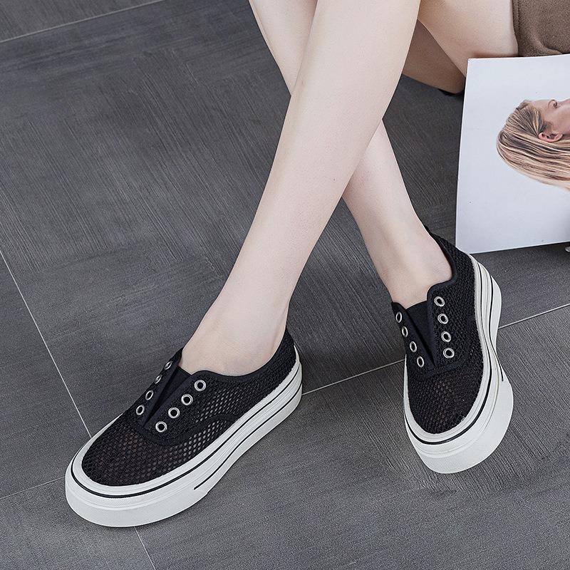 thick-soled mesh sports board shoes women's summer new hollow breathable mesh shoes versatile casual loafer white shoes