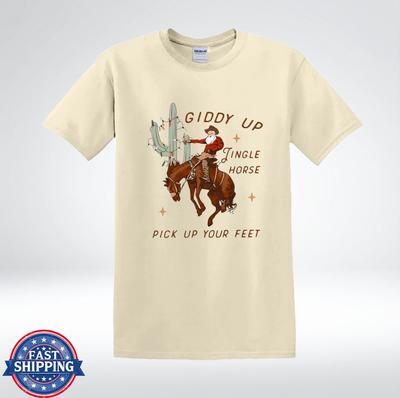 Giddy Up Jingle Horse Cowboy Santa Western Christmas Funny T-Shirt