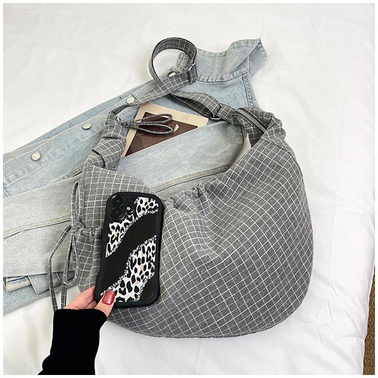 Korean Plaid Canvas Underarm Bag - Large Capacity Crossbody for Women, 2025 Style