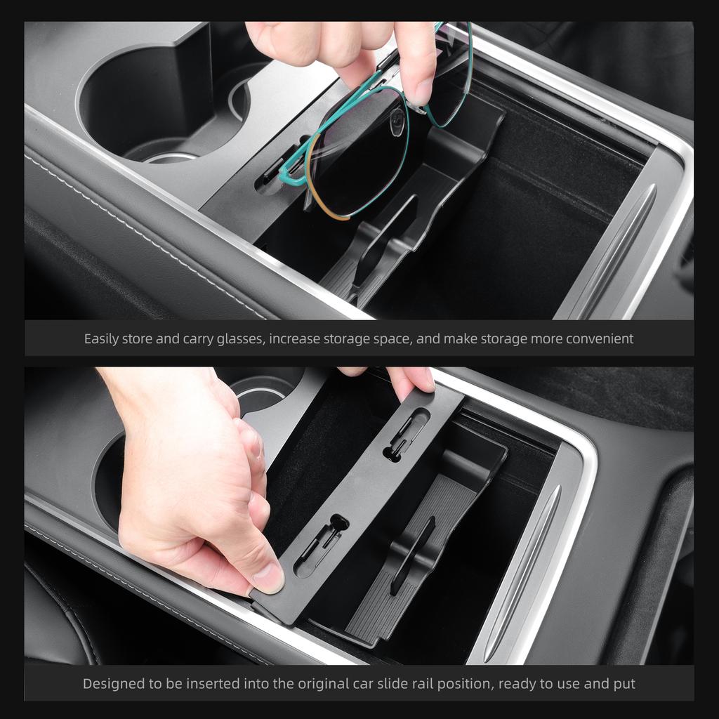 LUCKEASY Central Console Glasses Storage Box for Tesla Model Y 2025 Sunglasses Storage Tray Automotive Interior Accessories 1pc