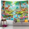 Nature Landscape Wall Tapestry Waterfall And Deer Art Sunny Forest Design Boho Decor For Living Room And Bedroom