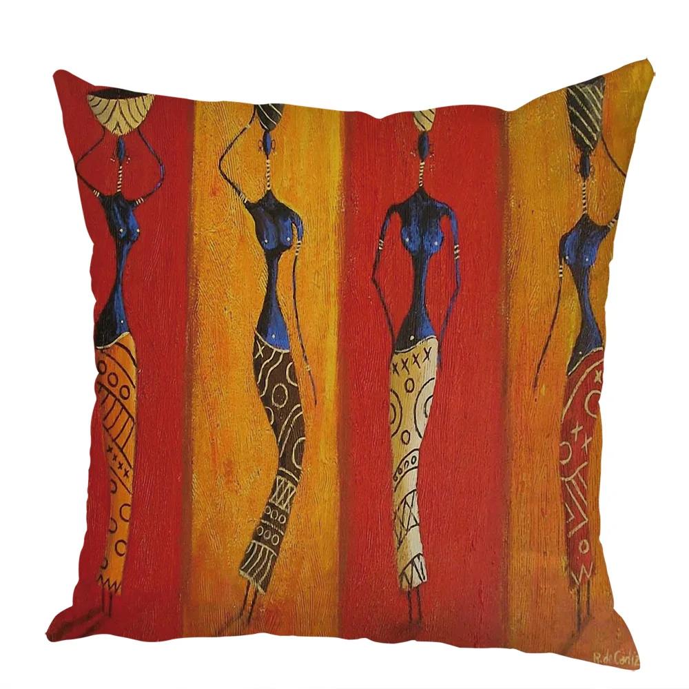 Peach Skin Cushion Cover 45x45cm Abstract Painting Africa Life Pillowcase African Woman Home Decor Gallery Exotic Pillow Case