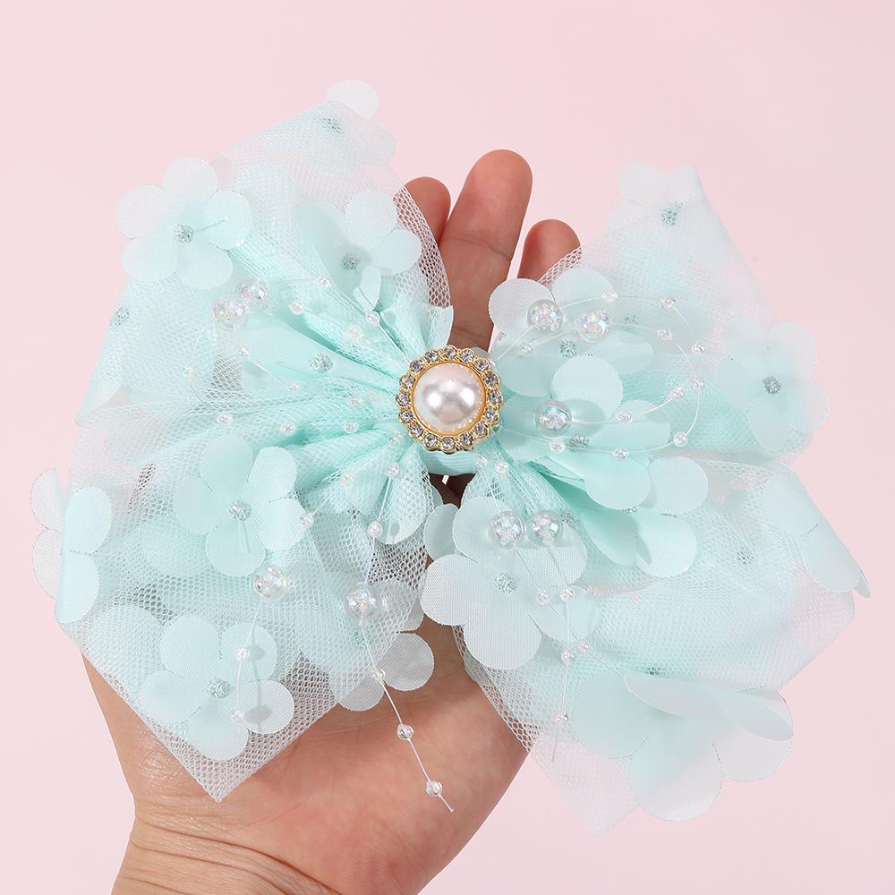 Clips de Păr Trendy cu Flori și Fundă, Agrafe Elegante din Plasă Degrade, Clame Florale Dulci Lucrate Manual pentru Femei și Fete, Accesorii pentru Păr