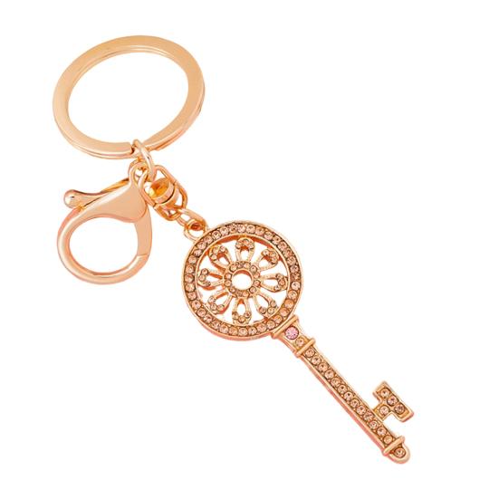 

Keychain Pendant 3D Retro Key Shape Sparkling Rhinestones Inlaid Key Chain with Lobster Clasp Key Ring Bags Accessories
