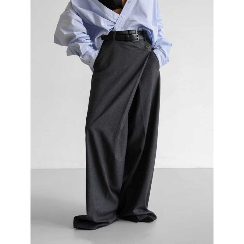 

Western Style High Waist Loose Trousers Versatile Casual Pants High Waisted Loose Casual Pants Grey L