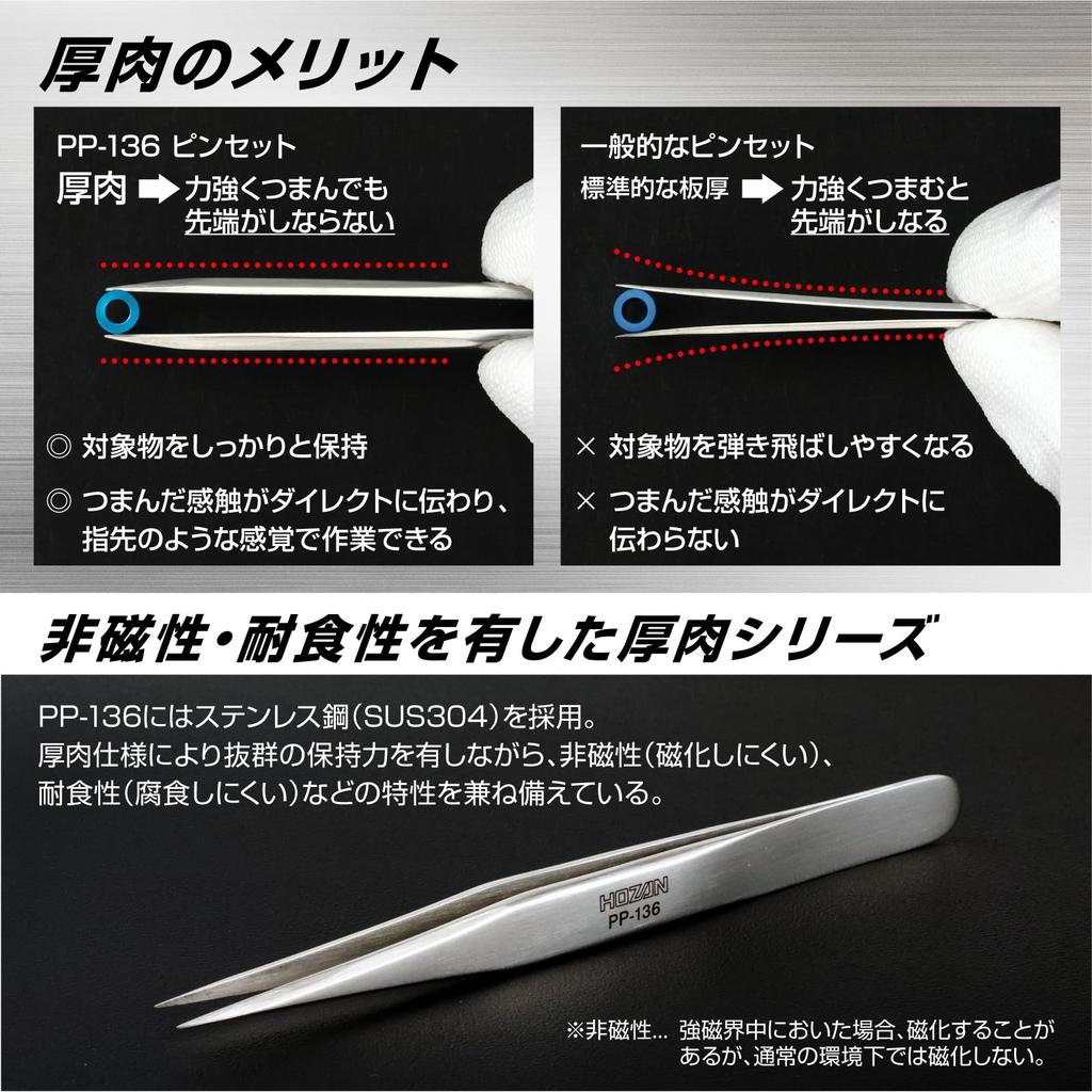 HOZAN 125mm 8mm Tweezers, Long, Opening, 0.25mm Tip, Straight, PP-136