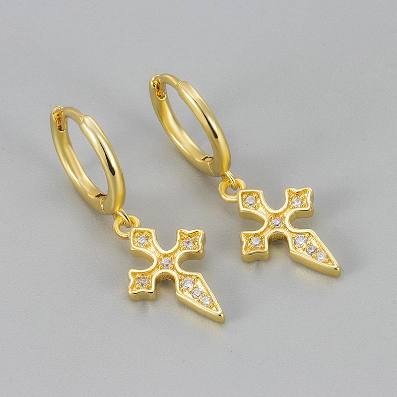 Fashionable Cross Drop Earrings For Women With Rhinestone Zirconia Personalized Ear Studs Jewelry copper