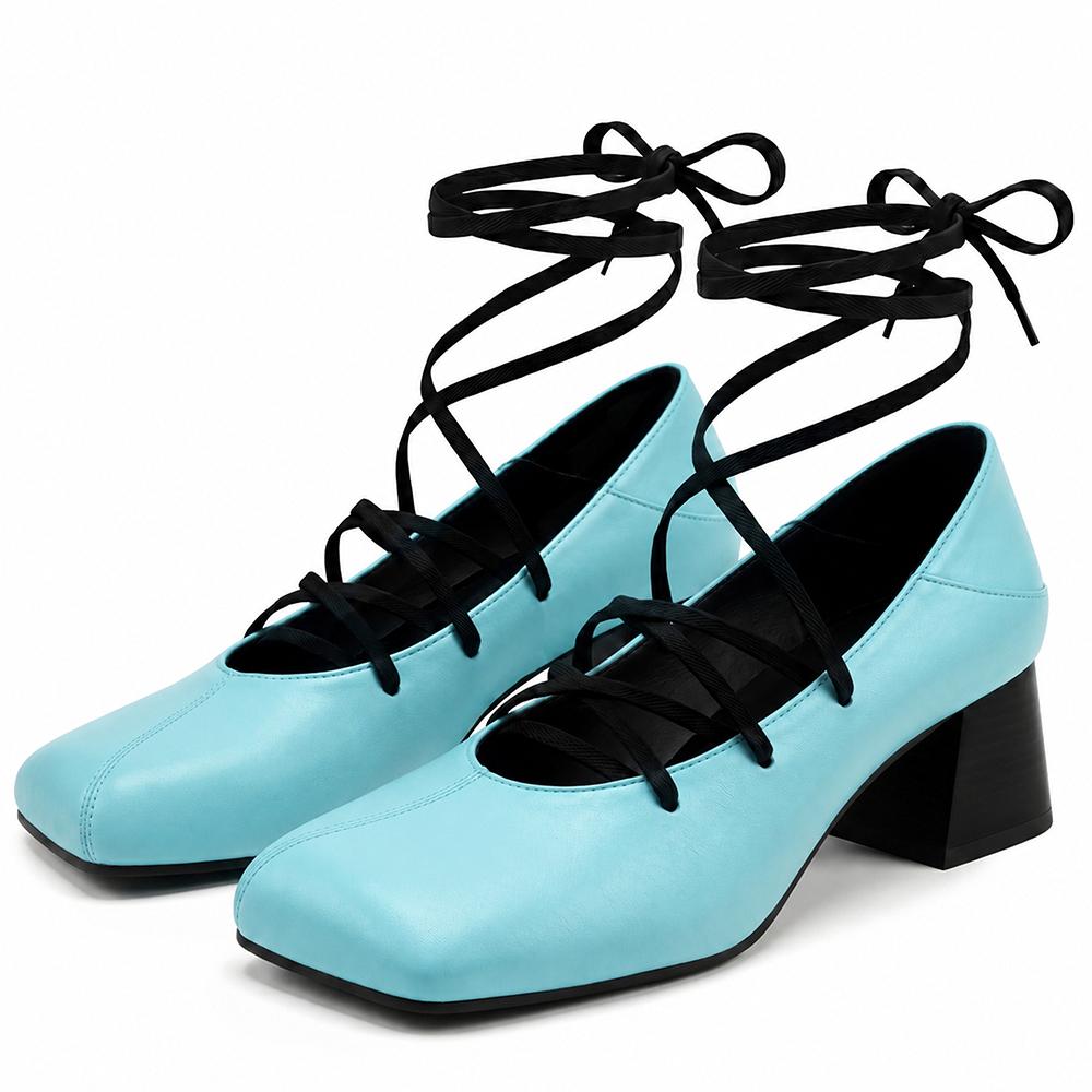 Mature Women Pumps Square Toe High Block Heel Lady Daily Shoes Big Plus Size 48 52
