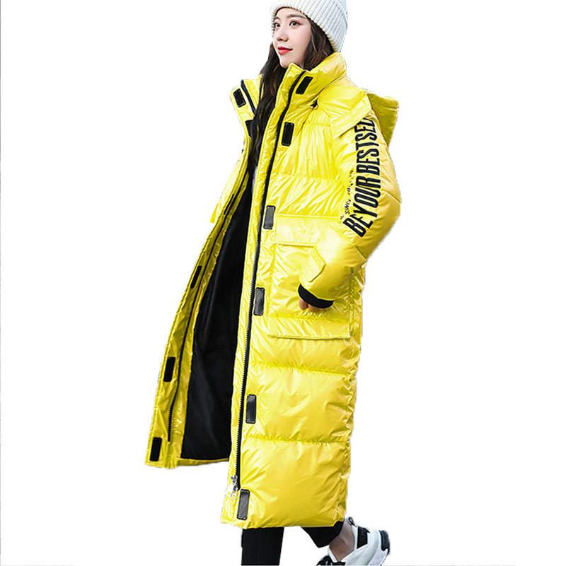 Women's Cotton Jacket Mid-length Over Knee Shiny Winter Washable Cotton Jacket Women's Korean Style Thickened Puffer Jacket
