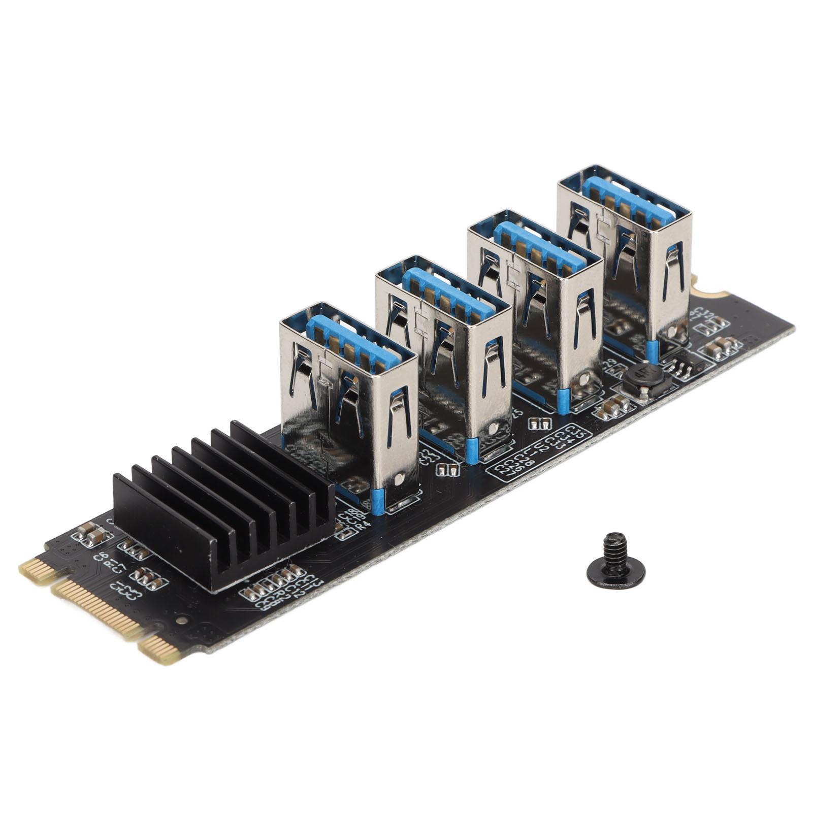 

M.2 NVME to PCIE 1X Riser Card M.2 NVME to 4 Ports PCIE 1X USB 3.0 Heat Dissipation 4 PCIE Graphics