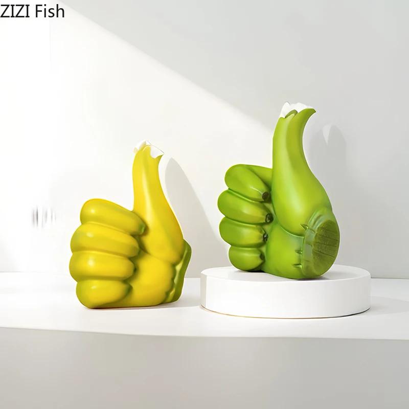 Banana Fist Thumbs-up Ornaments Creative Banana Statue Desk Decoration Resin Crafts Thumbs Sculpture Room Aesthetic Decor