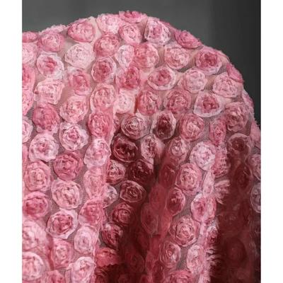 100x150cm Pink Rose Mesh Fabric Three-dimensional Flower Lace Embroidery Dress Clothing Designer for Diy Sewing Material