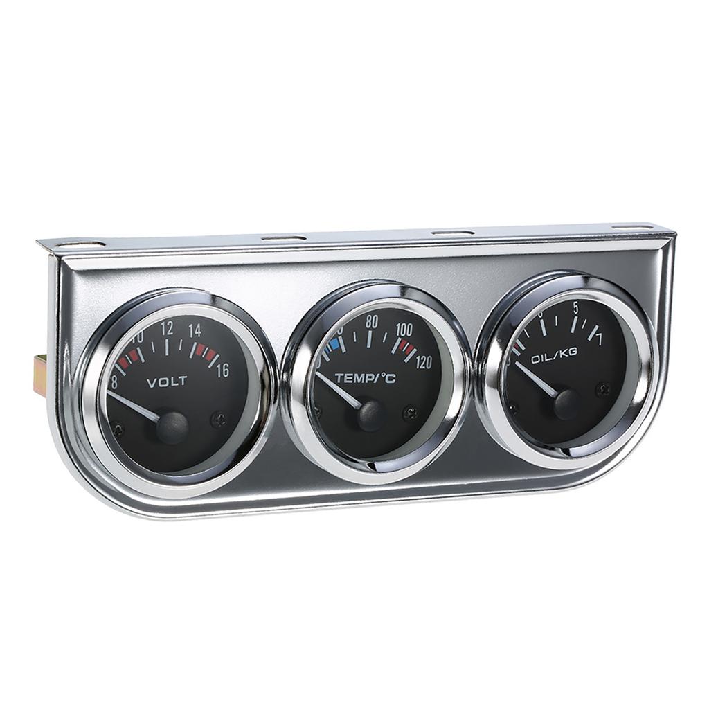 52MM Oil Pressure Fahrenheit Water Temperature Gauge Voltmeter Chrome 3 In 1 Gauge Kit  Car Motorcycle Meter
