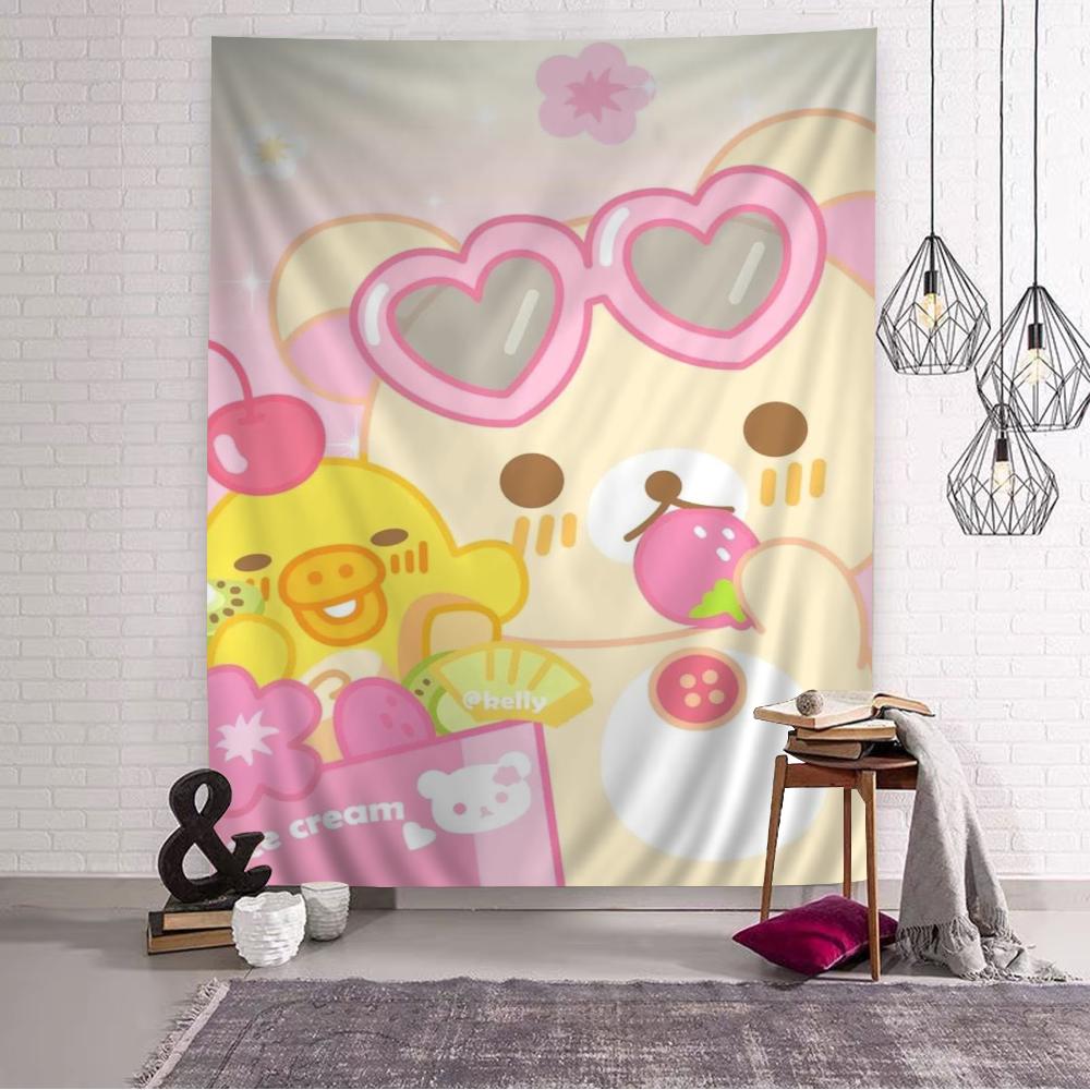Cute Rilakkuma Bear Printed Large Wall Tapestry Hanging Tarot Hippie Wall Rugs Dorm Home Decor